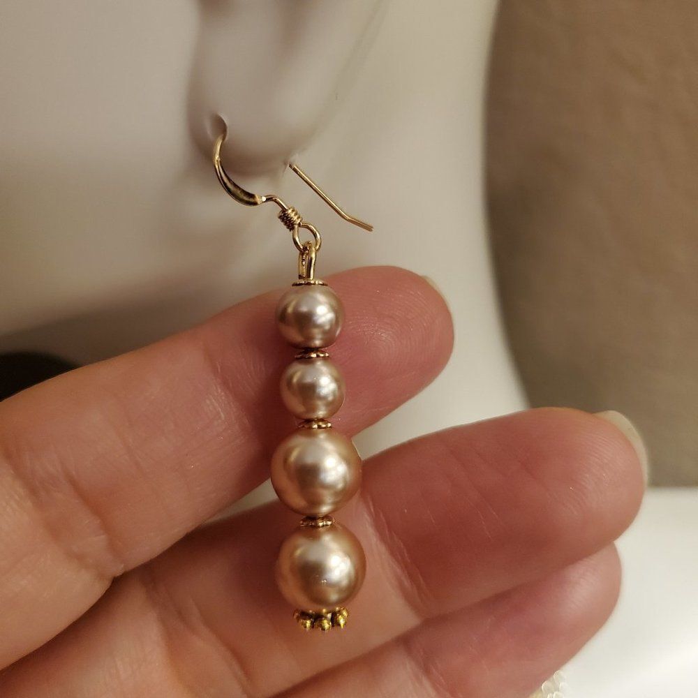 Champagne color pearl earrings - Handmade (NEW)